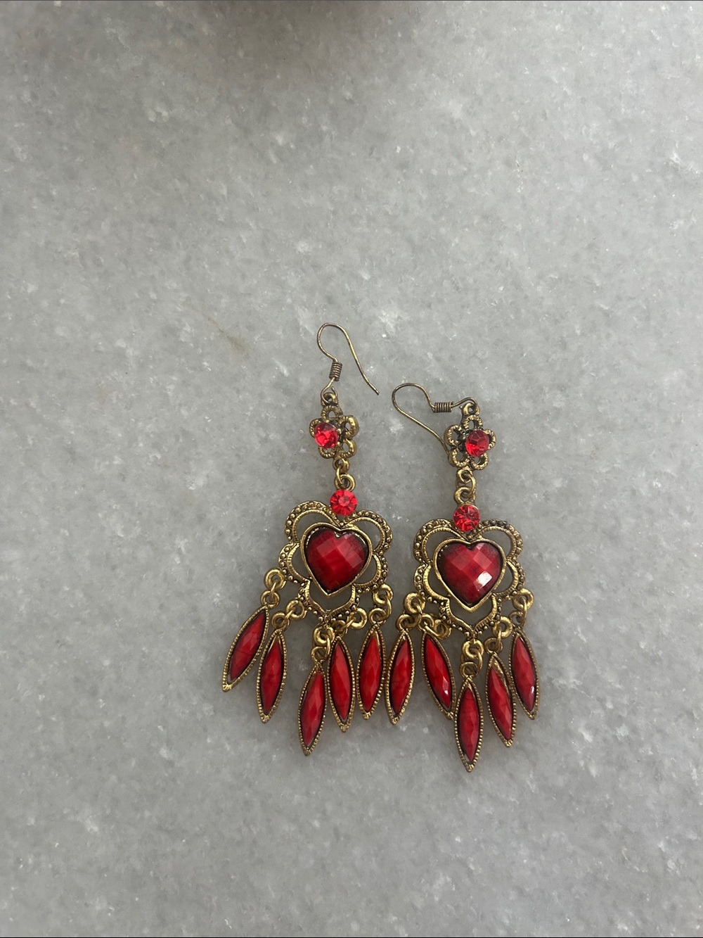 Gold-Tone Red Heart Dangle Earrings - Women Jewelry